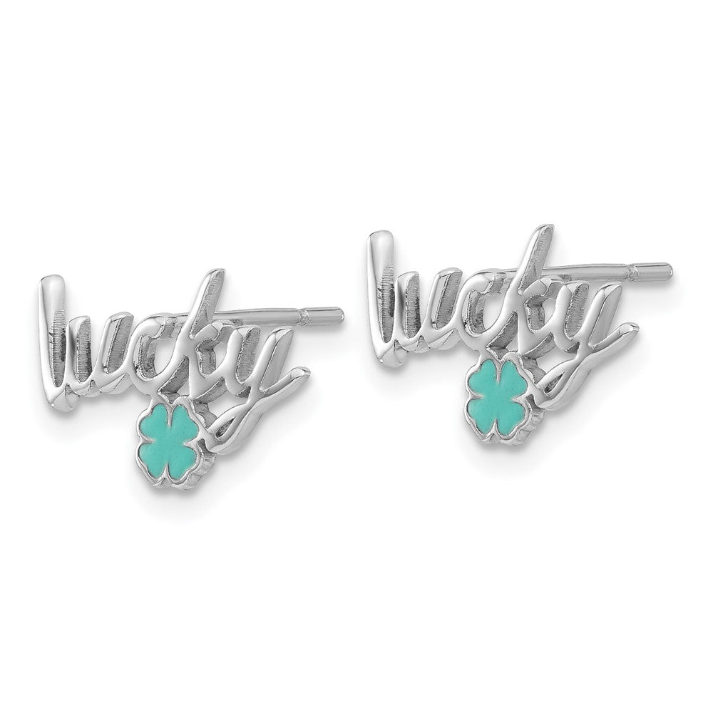 Sterling Silver Rhodium-Plated Enamel Clover Lucky Post Earrings