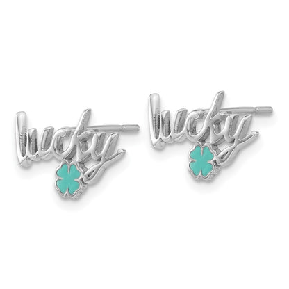 Sterling Silver Rhodium-Plated Enamel Clover Lucky Post Earrings