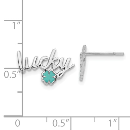 Sterling Silver Rhodium-Plated Enamel Clover Lucky Post Earrings