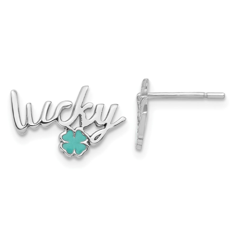Sterling Silver Rhodium-Plated Enamel Clover Lucky Post Earrings