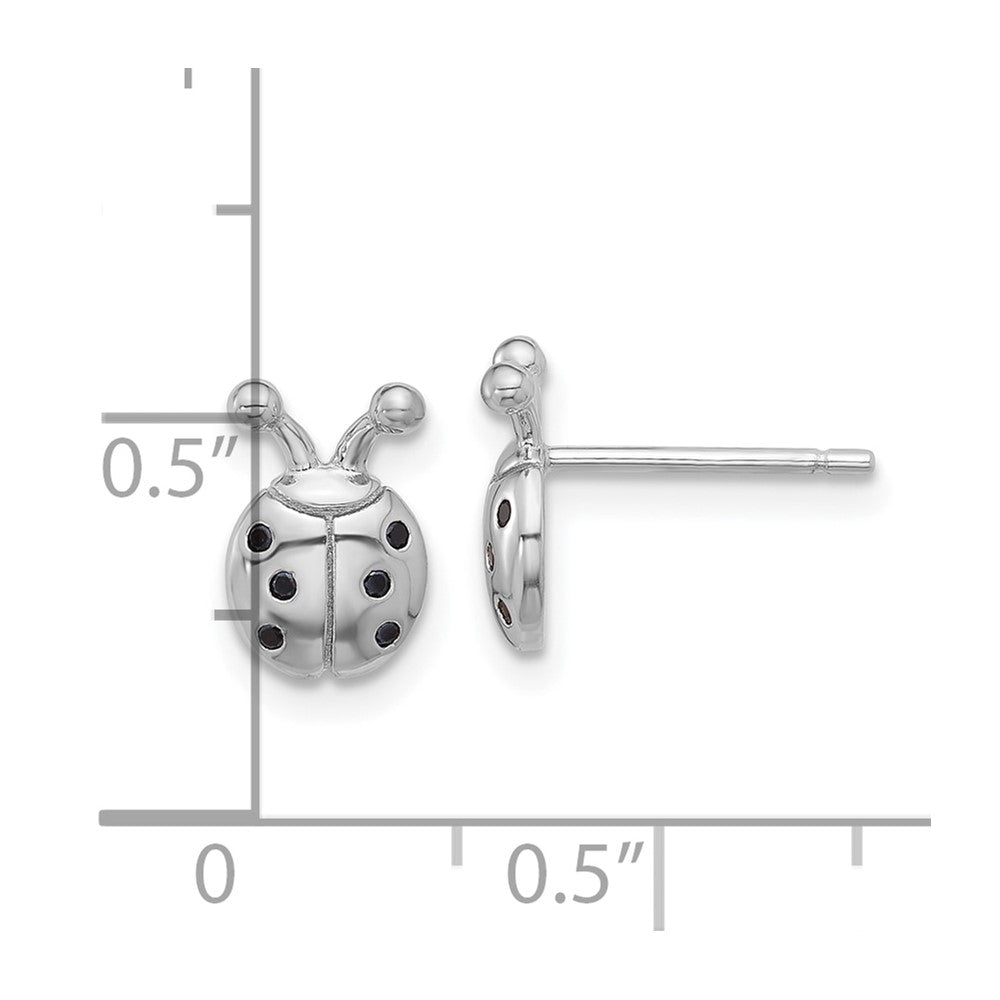 Sterling Silver Flash Platinum-Plated Black Spinel Ladybug Post Earrings