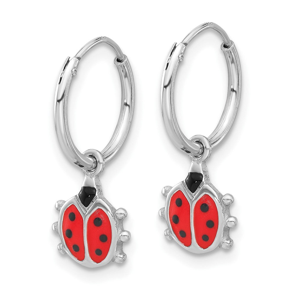 Sterling Silver Rhodium-Plated Madi K Enamel Ladybug Hoop Earrings