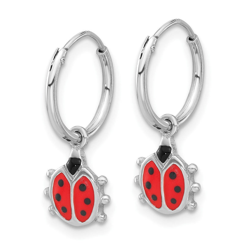 Sterling Silver Rhodium-Plated Madi K Enamel Ladybug Hoop Earrings