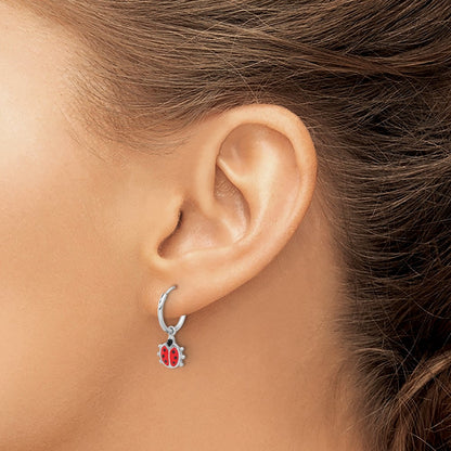 Sterling Silver Rhodium-Plated Madi K Enamel Ladybug Hoop Earrings