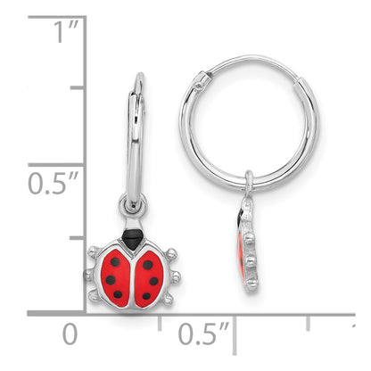 Sterling Silver Rhodium-Plated Madi K Enamel Ladybug Hoop Earrings