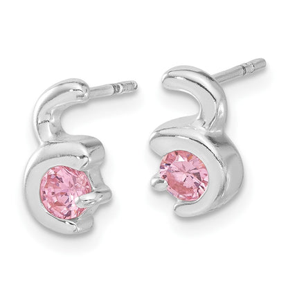 Sterling Silver Pink Cz Post Earrings