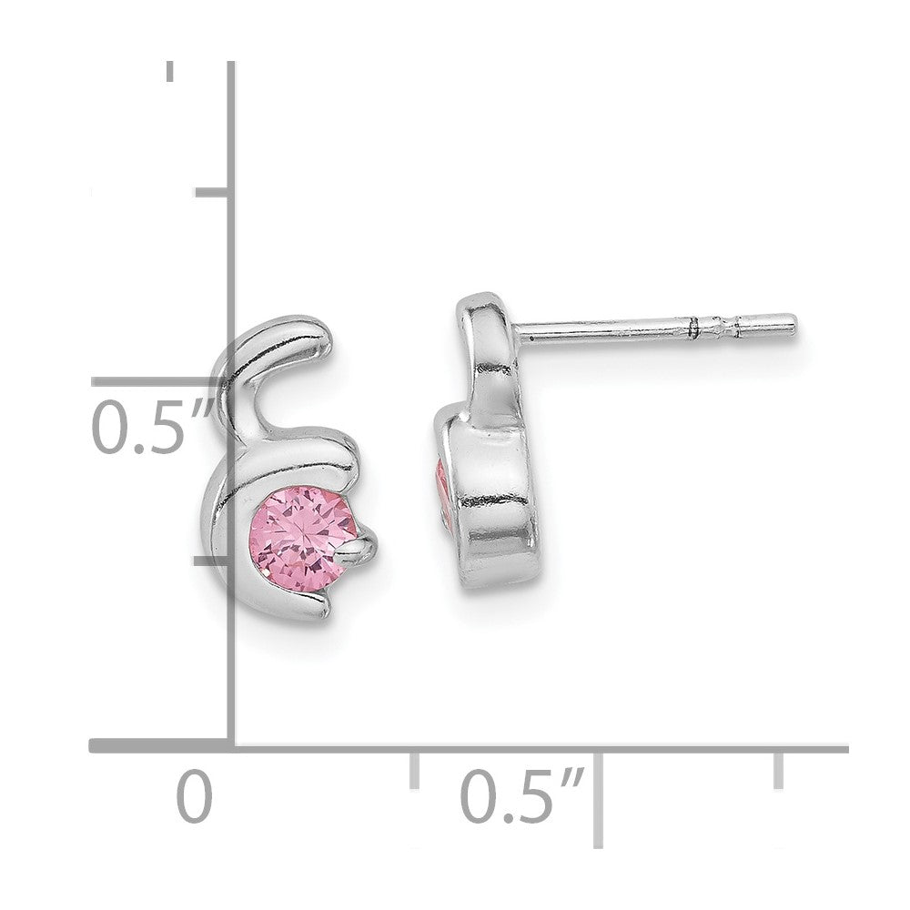 Sterling Silver Pink Cz Post Earrings