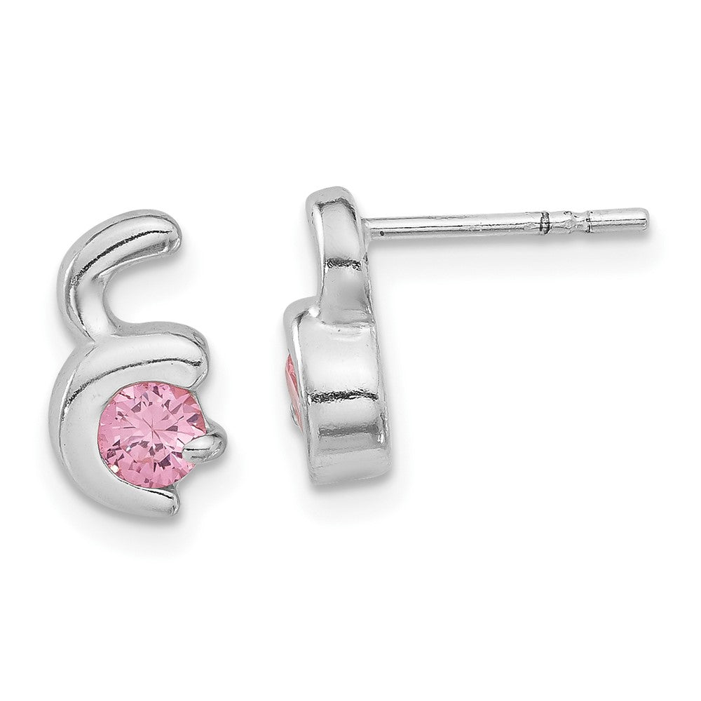 Sterling Silver Pink Cz Post Earrings