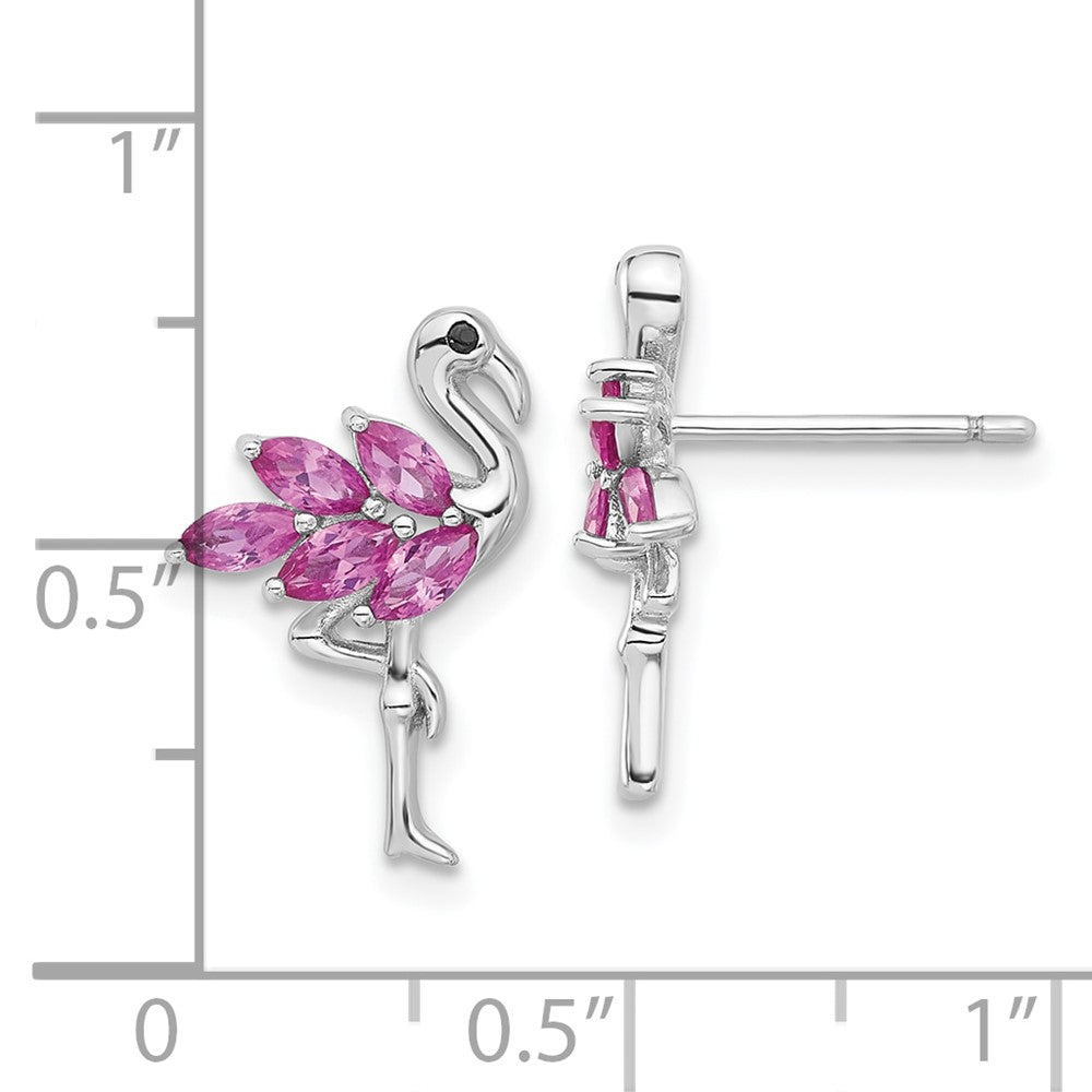 Sterling Silver Rhodium Plated Pink Crystal Flamingo Post Earrings