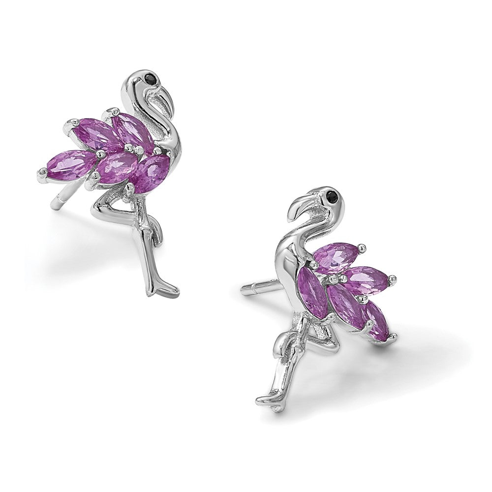 Sterling Silver Rhodium Plated Polished Crystal Pineapple Post Earrings