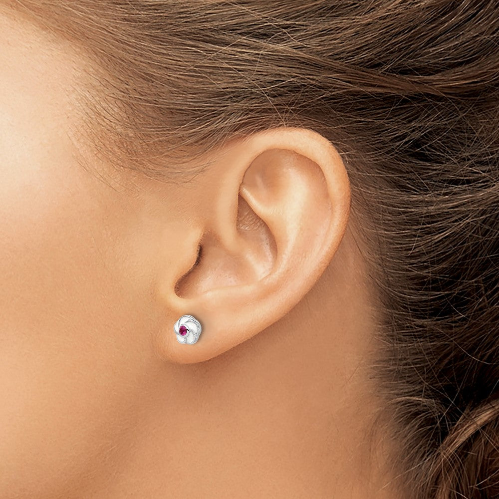 Sterling Silver Rhodium-Plated Madi K Enamel Pink CZ Flower Post Earrings