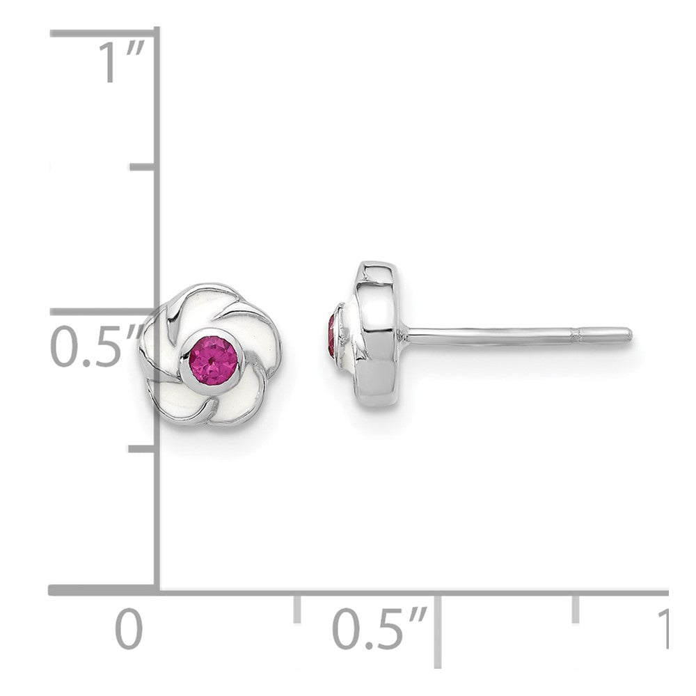 Sterling Silver Rhodium-Plated Madi K Enamel Pink CZ Flower Post Earrings