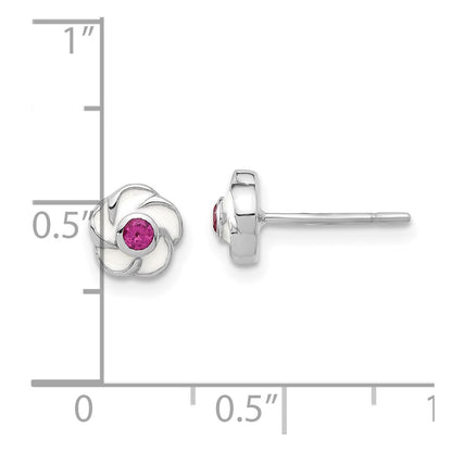 Sterling Silver Rhodium-Plated Madi K Enamel Pink CZ Flower Post Earrings