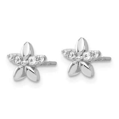 Sterling Silver Rhodium-Plated CZ Flower Post Earrings