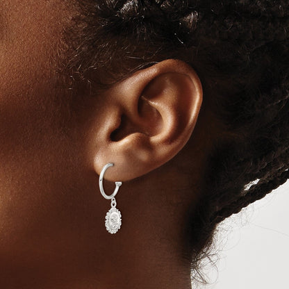 Sterling Silver E-Coated Rose Dangle Post Hoop Earrings