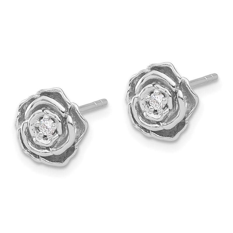 Sterling Silver Rhodium-Plated CZ Flower Post Earrings
