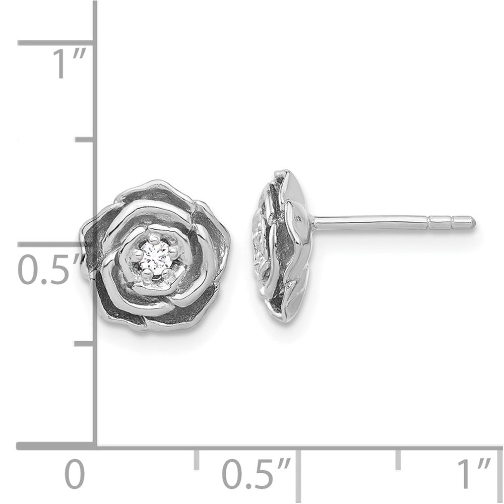 Sterling Silver Rhodium-Plated CZ Flower Post Earrings