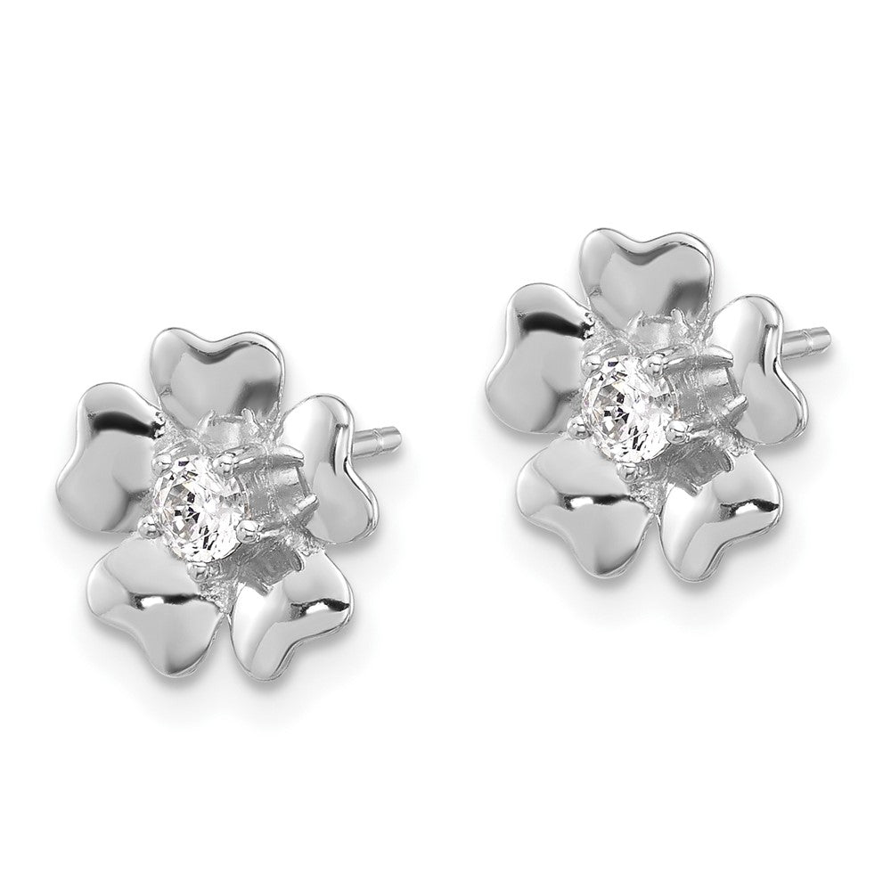 Sterling Silver Rhodium-Plated CZ Flower Post Earrings