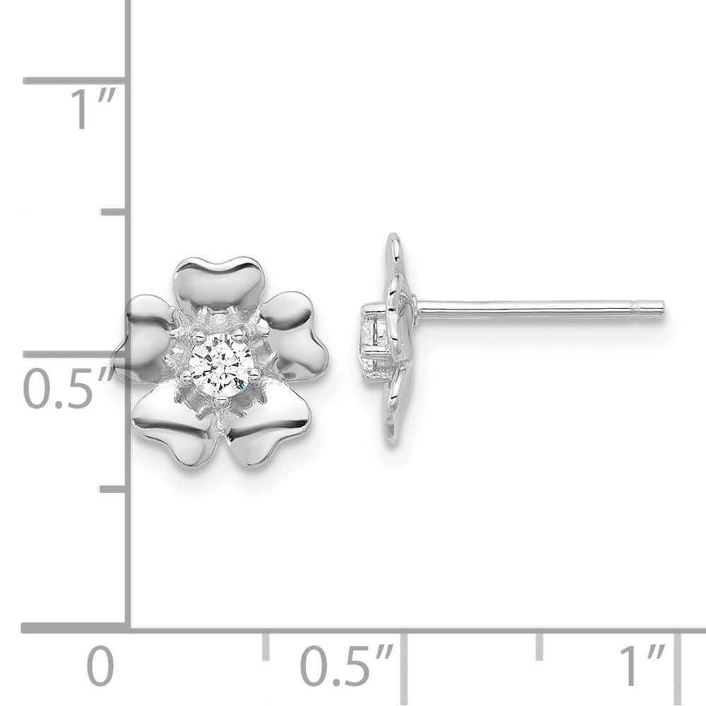 Sterling Silver Rhodium-Plated CZ Flower Post Earrings