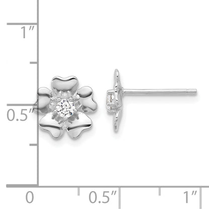 Sterling Silver Rhodium-Plated CZ Flower Post Earrings