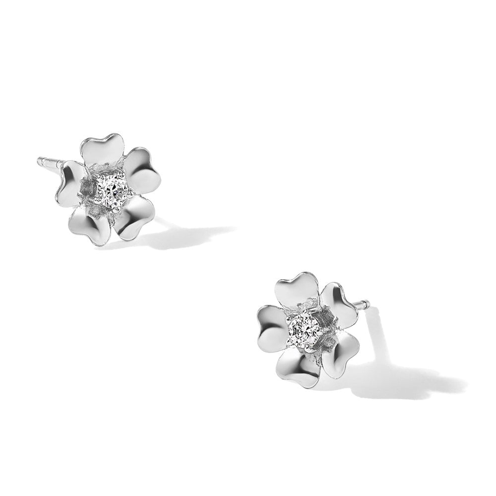 Sterling Silver Rhodium-Plated CZ Flower Post Earrings