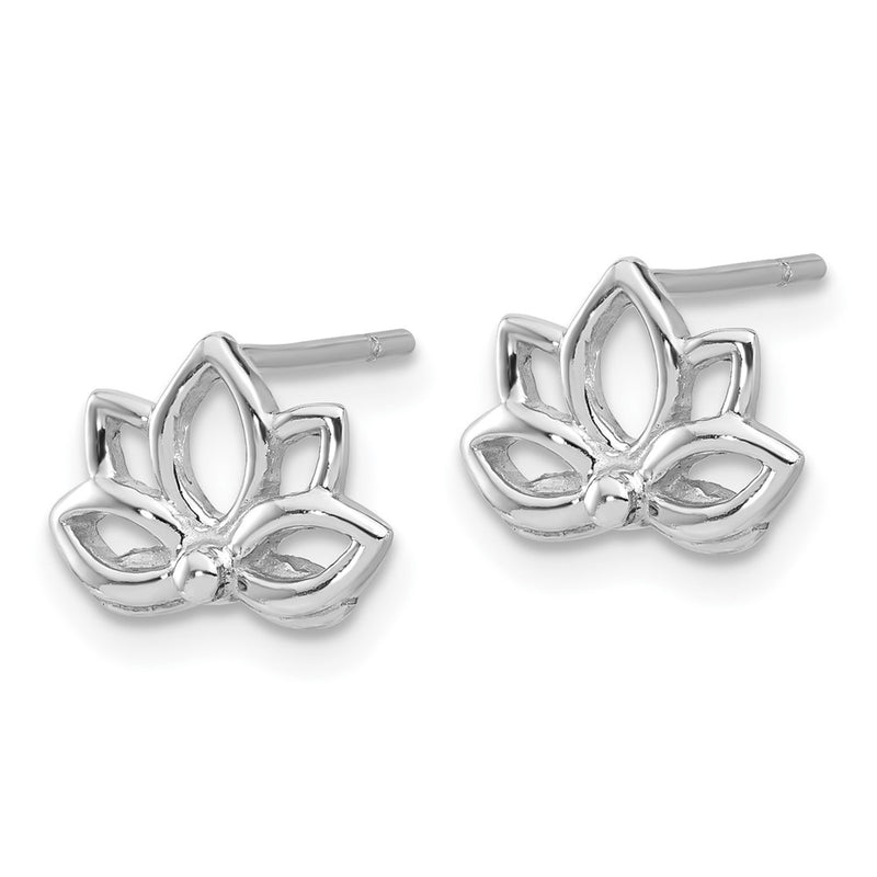 Sterling Silver Rhodium-Plated Lotus Flower Post Earrings