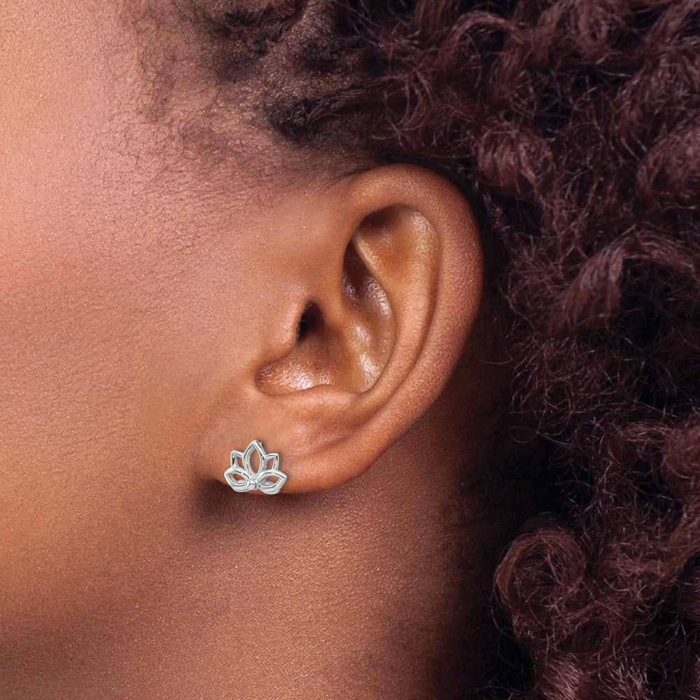 Sterling Silver Rhodium-Plated Lotus Flower Post Earrings
