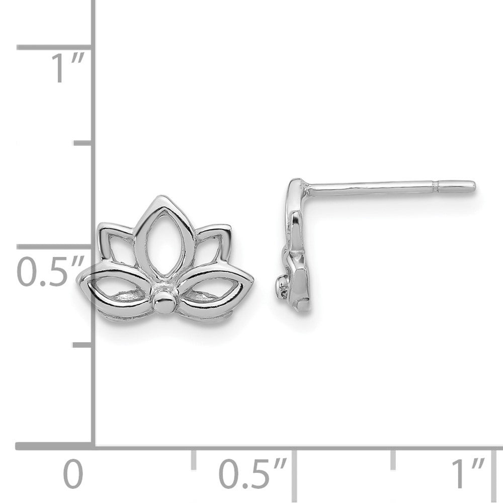 Sterling Silver Rhodium-Plated Lotus Flower Post Earrings