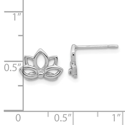 Sterling Silver Rhodium-Plated Lotus Flower Post Earrings