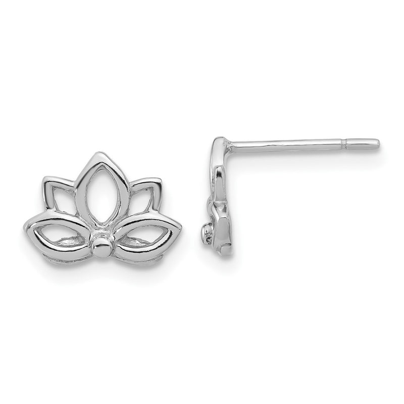 Sterling Silver Rhodium-Plated Lotus Flower Post Earrings