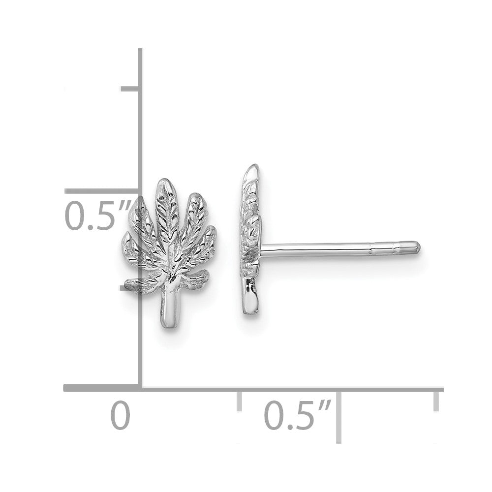 Sterling Silver Rhodium-Plated Textured Leaf Post Earrings