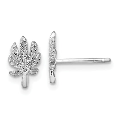 Sterling Silver Rhodium-Plated Textured Leaf Post Earrings