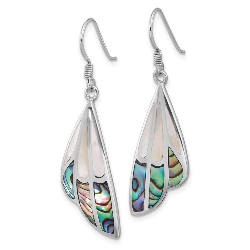 Sterling Silver Rhodium Plated Polished Abalone W/mop Butterfly Wing Earrings