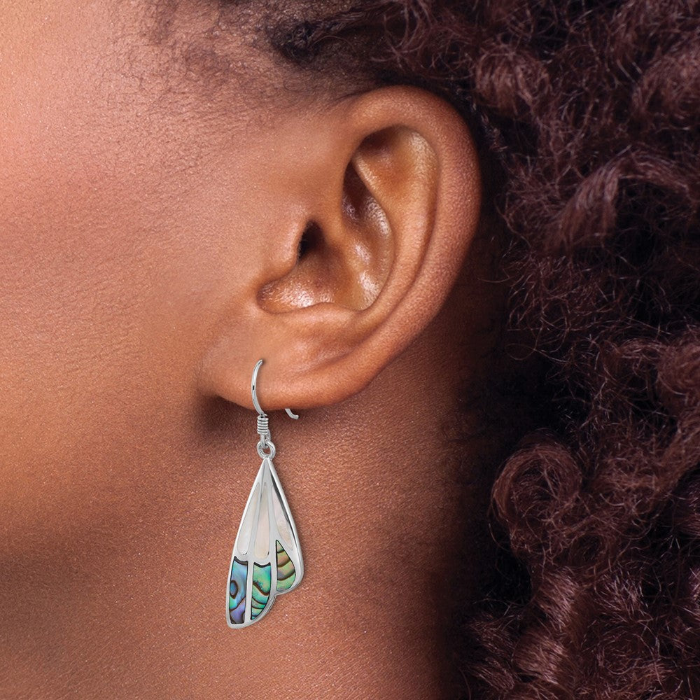 Sterling Silver Rhodium Plated Polished Abalone W/mop Butterfly Wing Earrings
