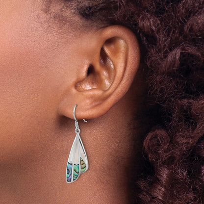 Sterling Silver Rhodium Plated Polished Abalone W/mop Butterfly Wing Earrings