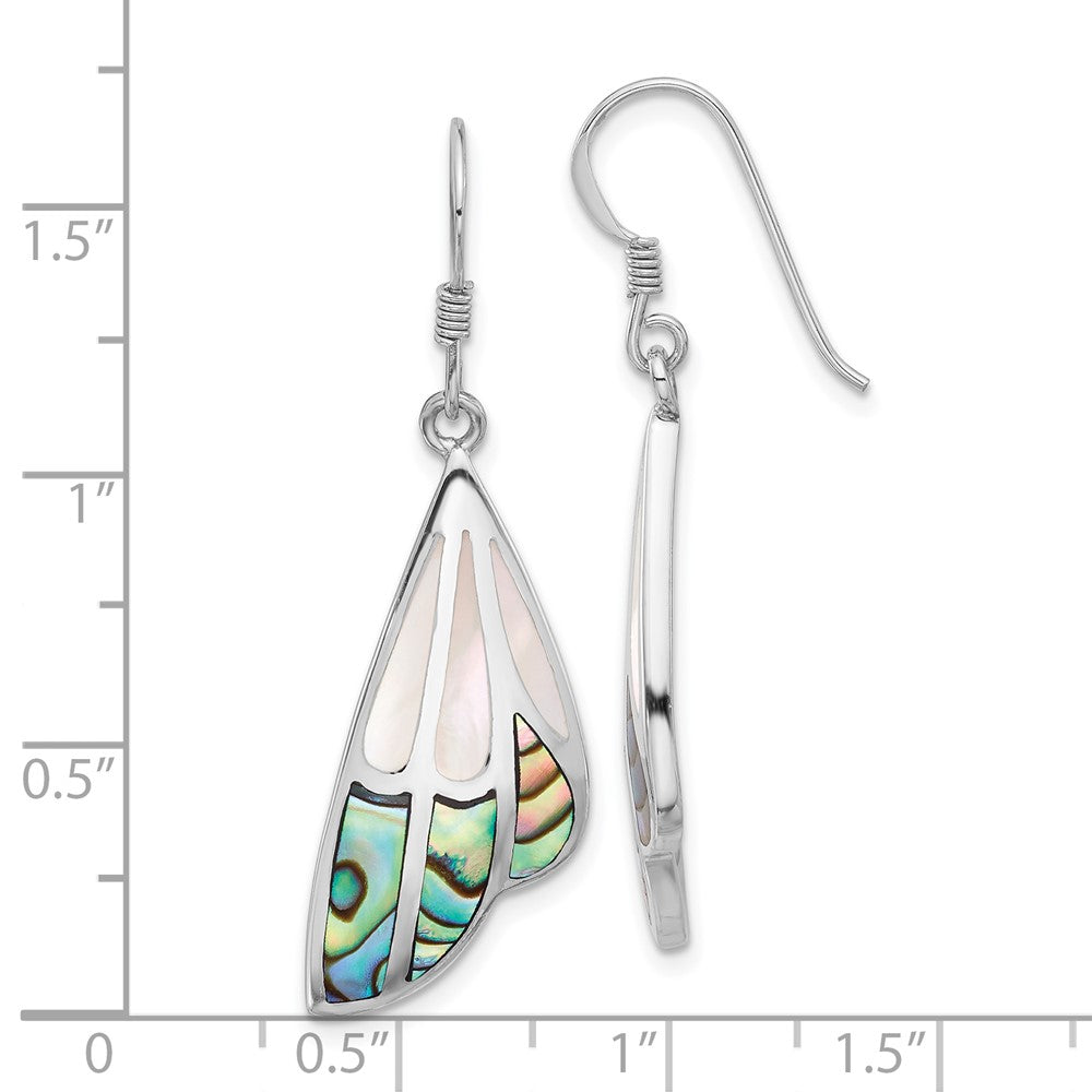 Sterling Silver Rhodium Plated Polished Abalone W/mop Butterfly Wing Earrings