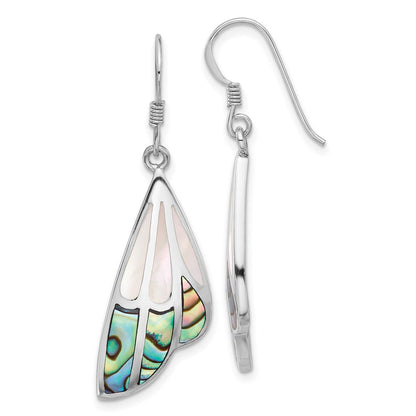 Sterling Silver Rhodium Plated Polished Abalone W/mop Butterfly Wing Earrings
