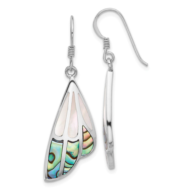 Sterling Silver Rhodium Plated Polished Abalone W/mop Butterfly Wing Earrings