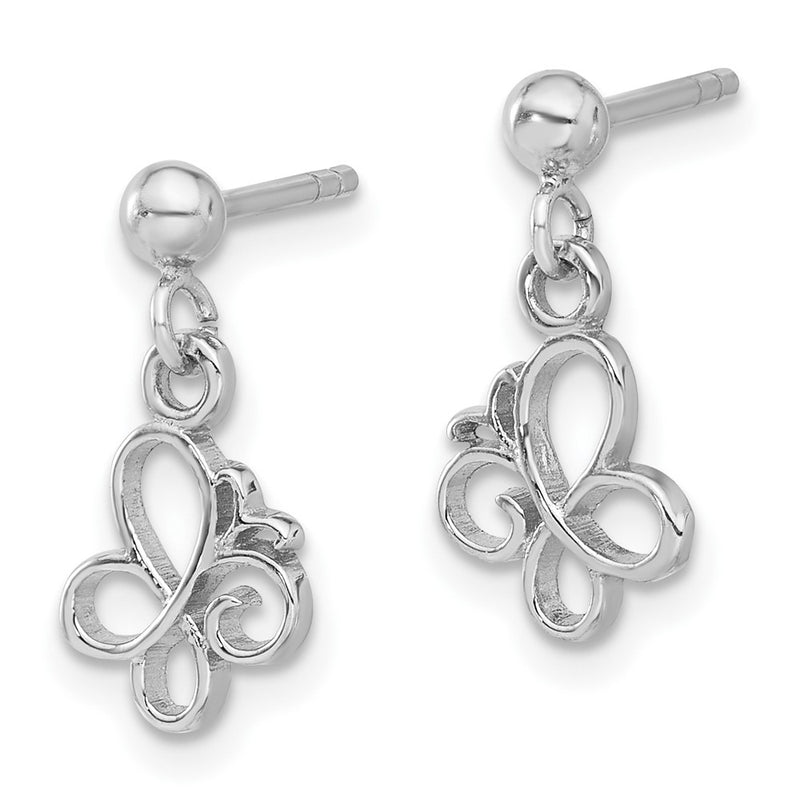 Sterling Silver Rhodium-Plated Butterfly Post Dangle Drop Earrings