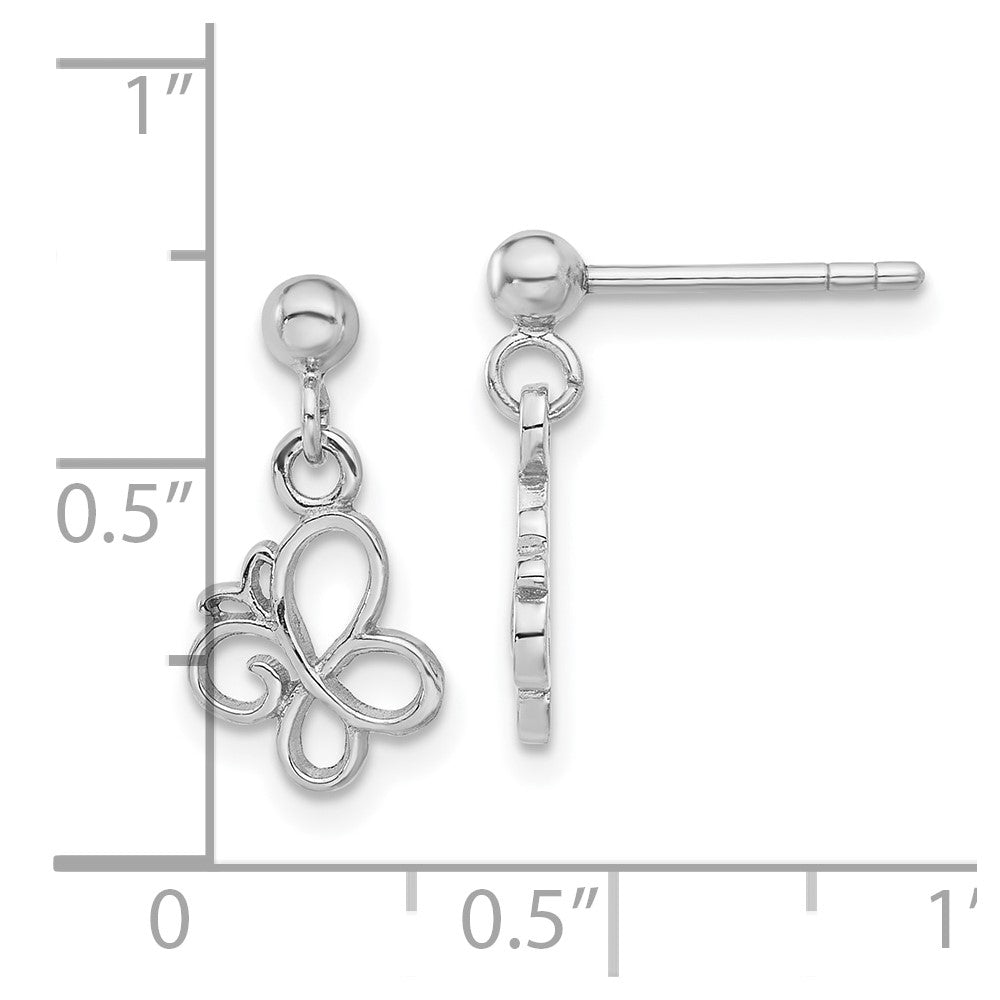 Sterling Silver Rhodium-Plated Butterfly Post Dangle Drop Earrings