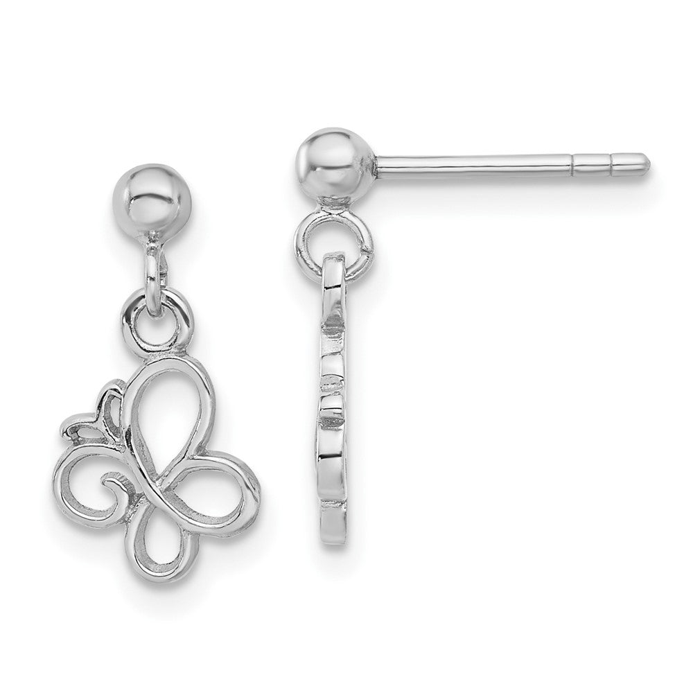 Sterling Silver Rhodium-Plated Butterfly Post Dangle Drop Earrings