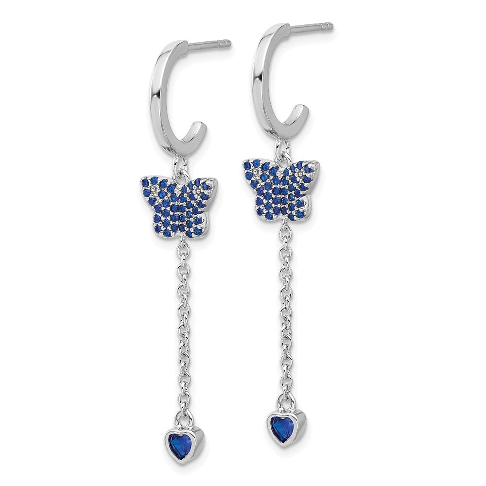 True Fire Sterling Silver Rhodium Plated Blue CZ Butterfly Heart Post Hoop Ear