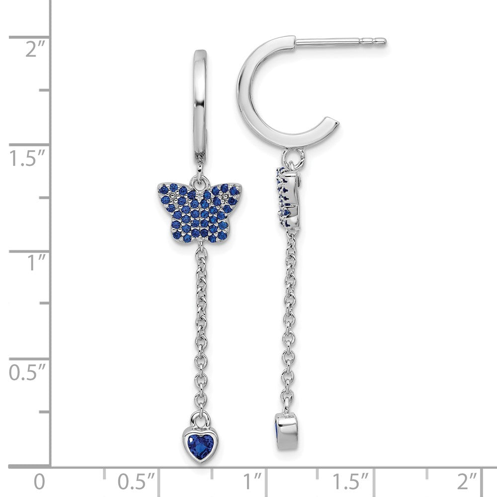 True Fire Sterling Silver Rhodium Plated Blue CZ Butterfly Heart Post Hoop Ear
