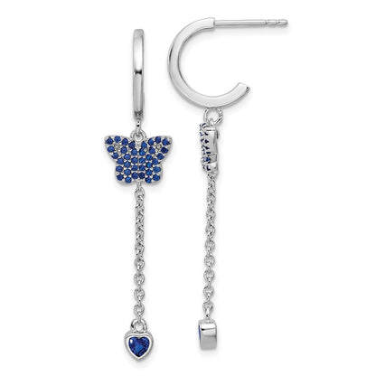 True Fire Sterling Silver Rhodium Plated Blue CZ Butterfly Heart Post Hoop Ear