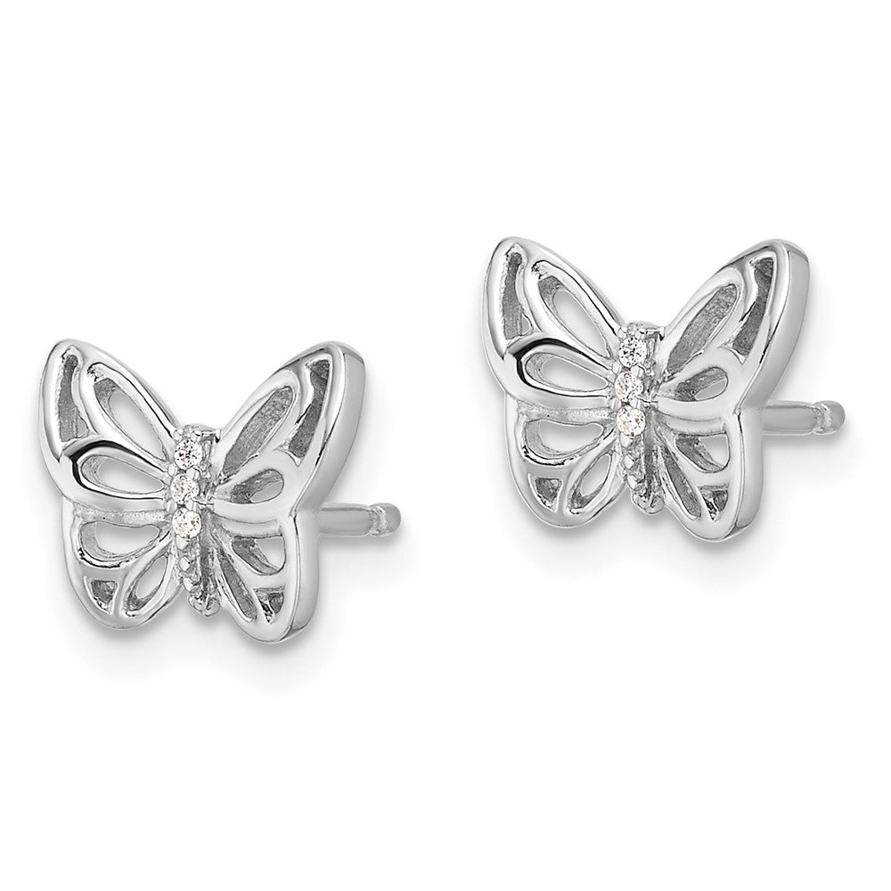 Sterling Silver Rhodium-Plated CZ Butterfly Post Earrings