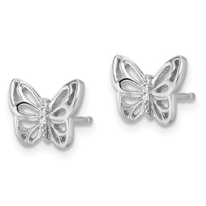 Sterling Silver Rhodium-Plated CZ Butterfly Post Earrings