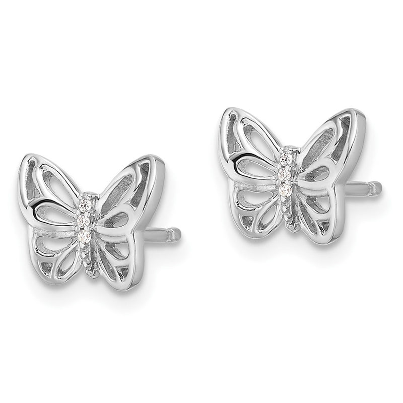 Sterling Silver Rhodium-Plated CZ Butterfly Post Earrings