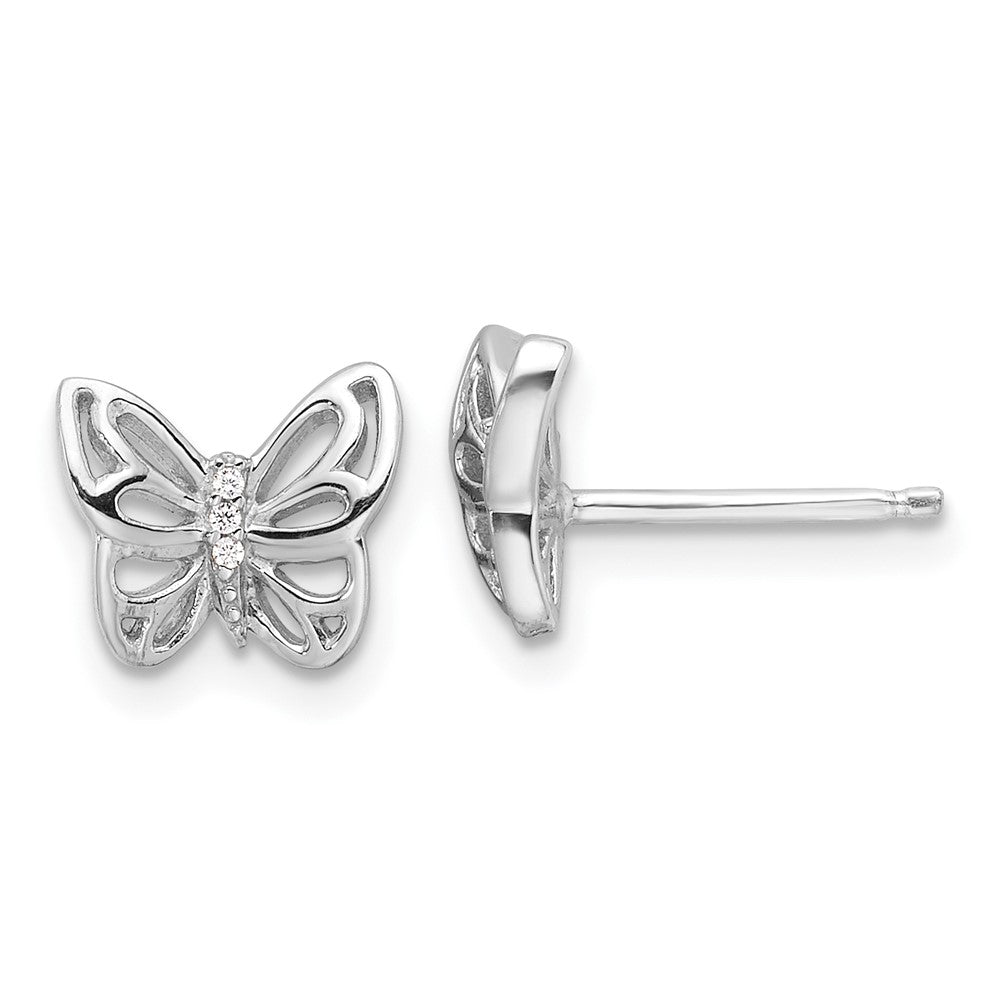 Sterling Silver Rhodium-Plated CZ Butterfly Post Earrings
