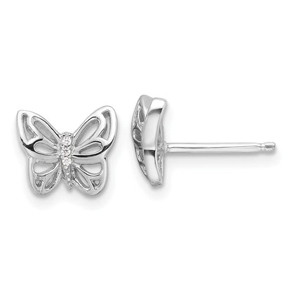 Sterling Silver Rhodium-Plated CZ Butterfly Post Earrings