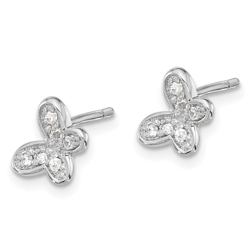 Sterling Silver Rhodium-Plated CZ Butterfly Post Earrings